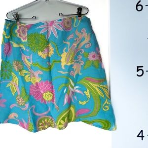 Rafael Blue Pink Floral Pencil Linen Skirt 12 NWT